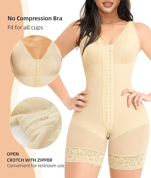 Fajas Colombianas Shapewear for Women Tummy Control Post Surgery Full Body Shaper Butt Lifter with Zipper Crotch