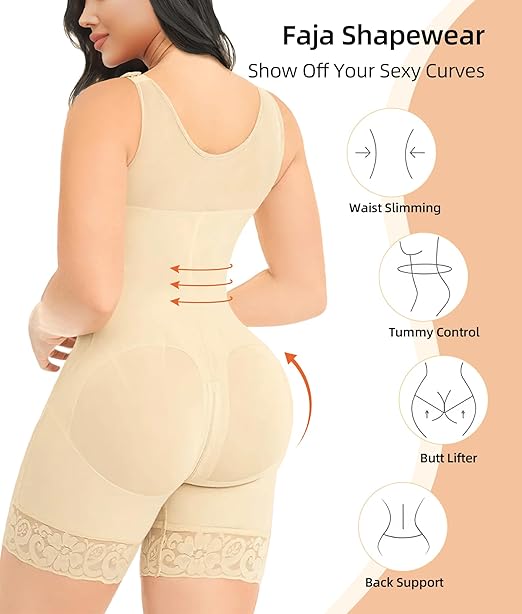 Fajas Colombianas Shapewear for Women Tummy Control Post Surgery Full Body Shaper Butt Lifter with Zipper Crotch